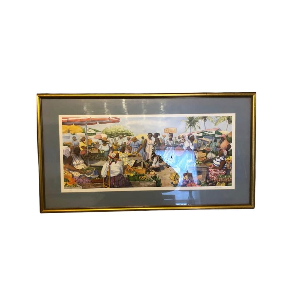 Limited Edition Lithograph Hand Signed A Miller-Caribbean Fruit Market - 286/950